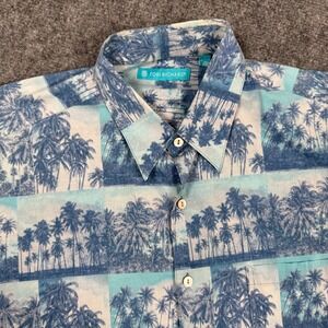 Tori Richard Hawaiian Shirt Medium Blue Palm Tree Print Button Up Hawaii Men's